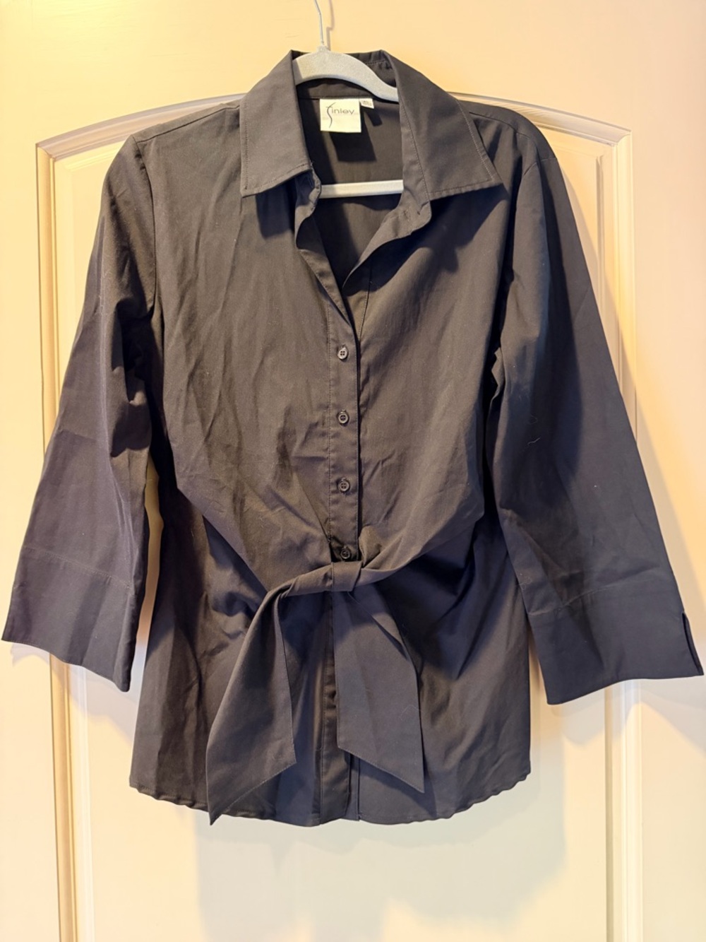 Finley Black Button-Front Tie-Waist Women's Shirt